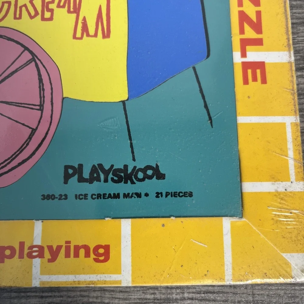 Vtg Playskool #360-23 Ice Cream Man Wood Tray 21 Piece Board Puzzle Inlays New